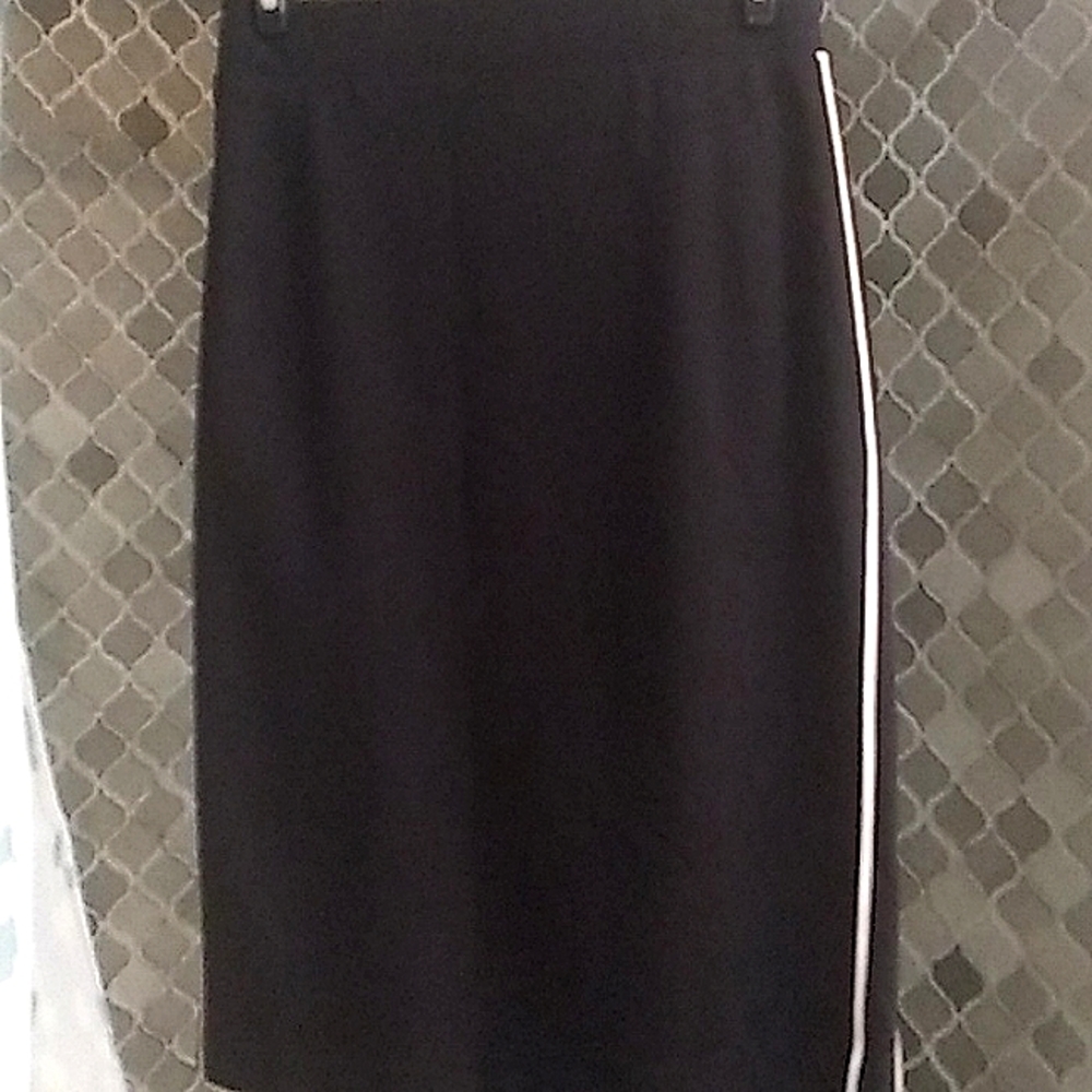 Black Pencil Skirt with Light tan piping on sides